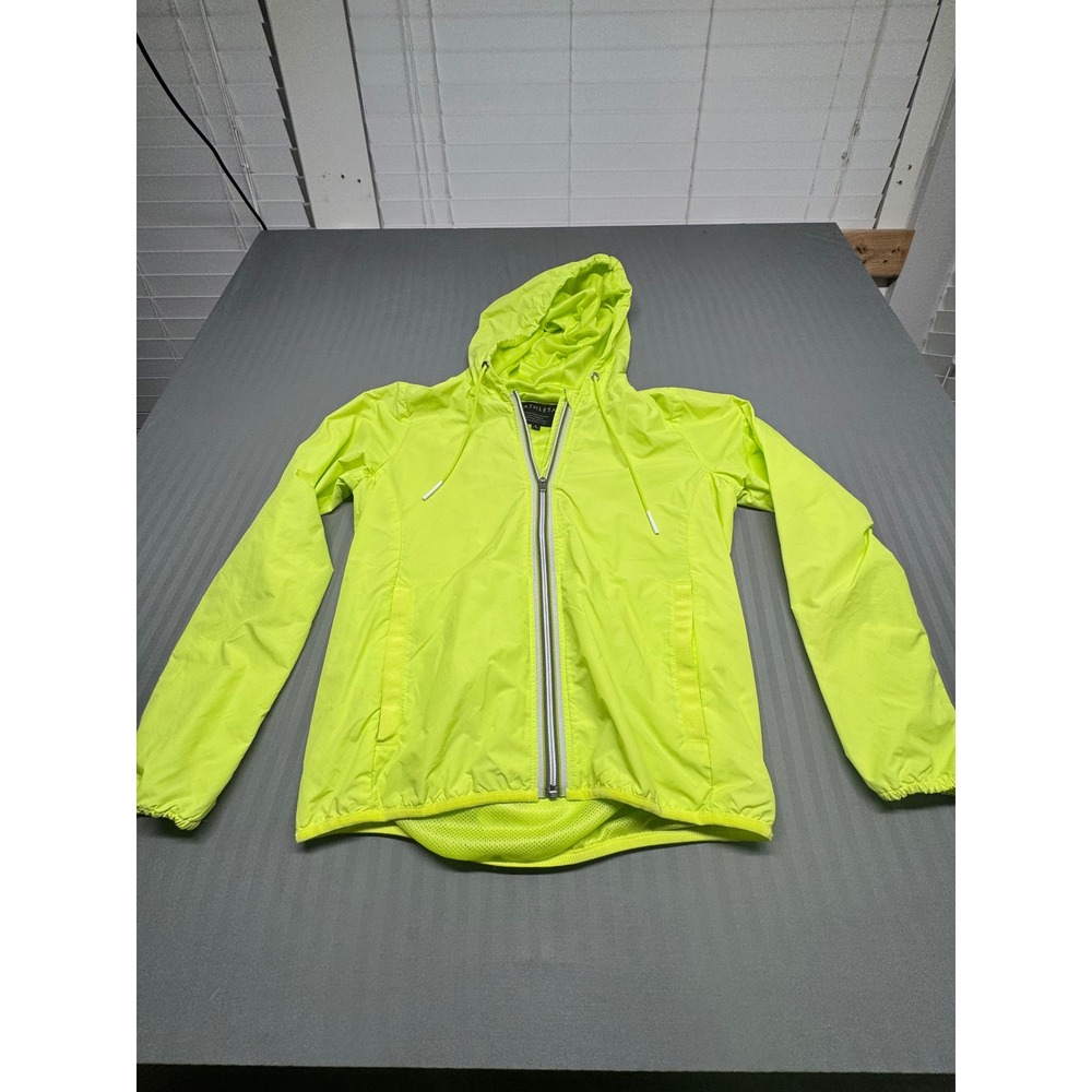 Athleta Womens Neon Yellow Full Zip Hooded Windbreaker Jacket Size XS Running